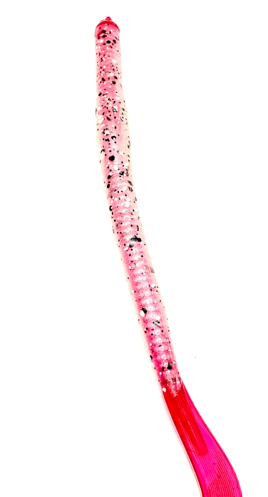 8 Inch Ribbon Tail Worm Soft Plastic Fishing Lure – Pink Pepper Color–– Made in USA