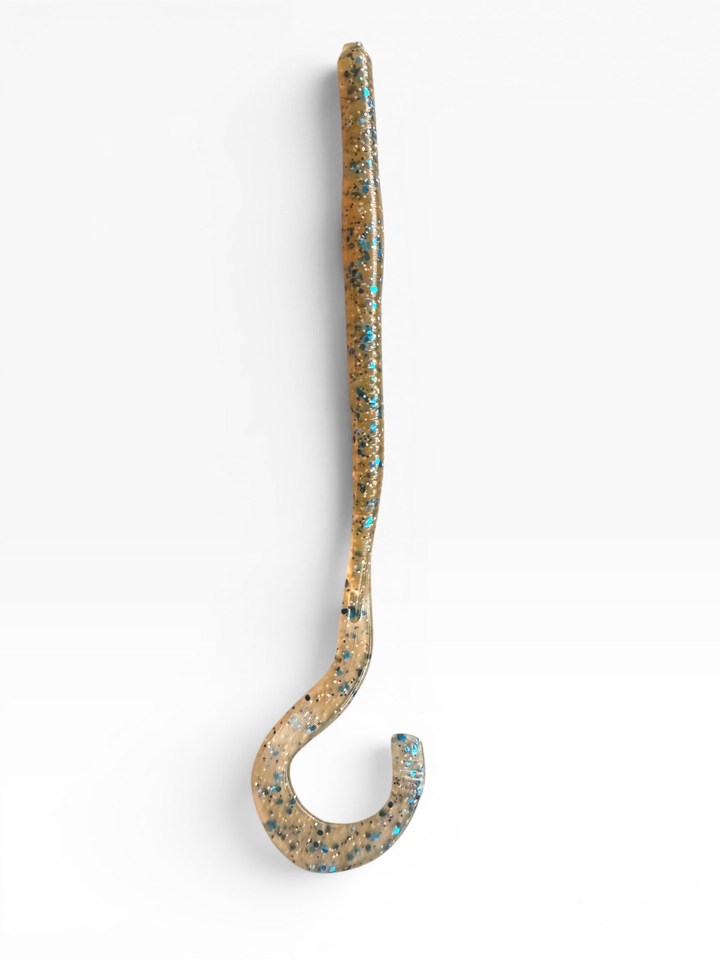 8 Inch Ribbon Tail Worm Soft Plastic Fishing Lure – River Sand Blue Flake – Hand-Poured in Missouri, USA