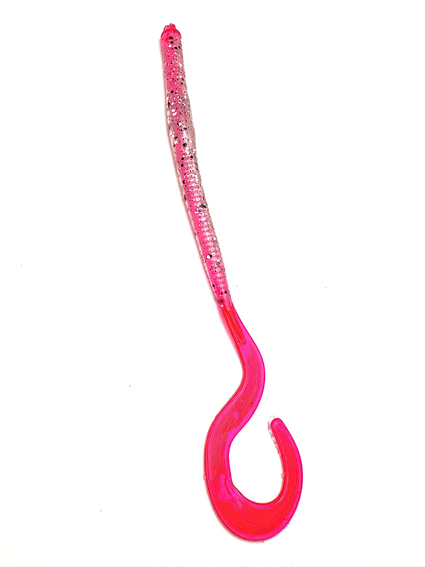 8 Inch Ribbon Tail Worm Soft Plastic Fishing Lure – Pink Pepper Color–– Made in USA