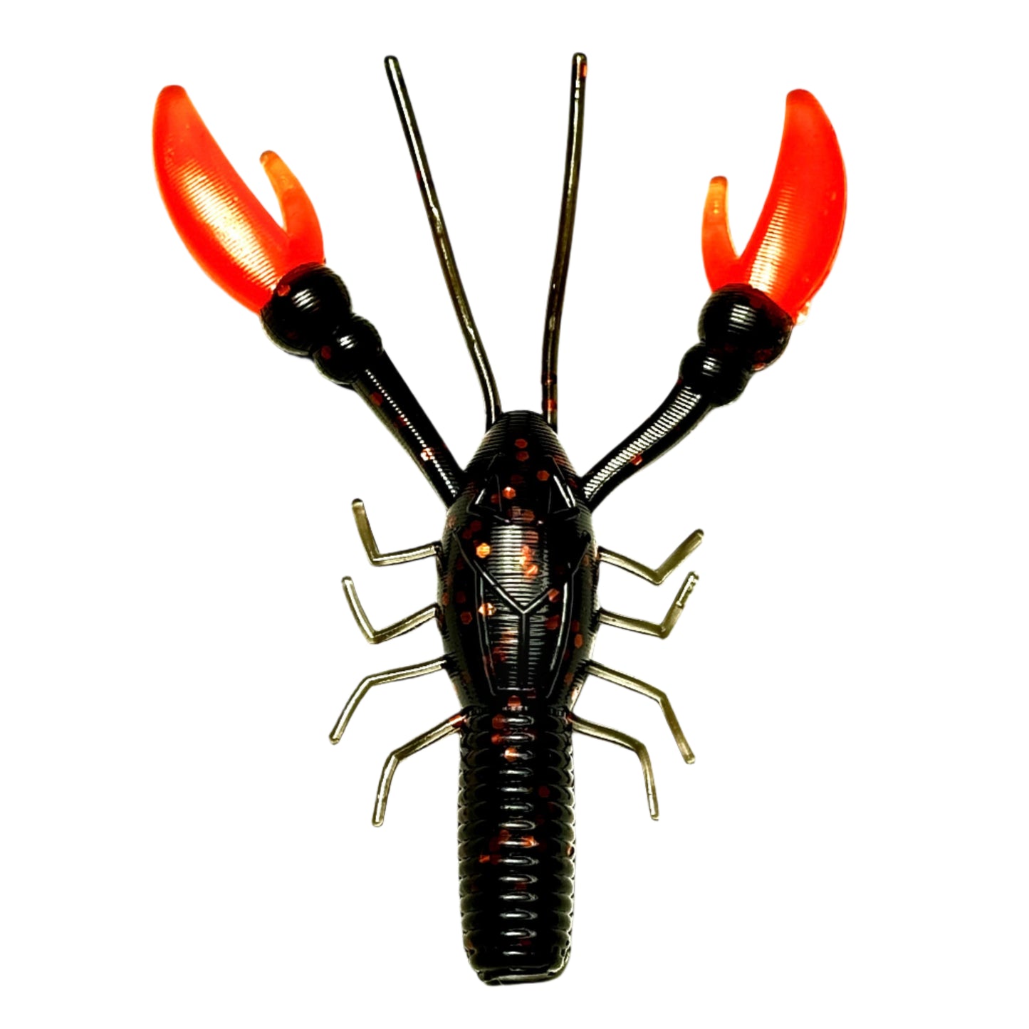 Soft Plastic Crawfish Bait in Midnight Pepper with inferno orange claw