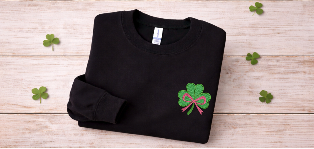 Shamrock Bow Embroidered Sweatshirt | St. Patrick’s Day Crewneck