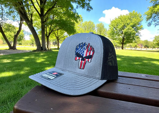 American Flag Patriotic Skull Embroidered Richardson 112 Snapback Hat