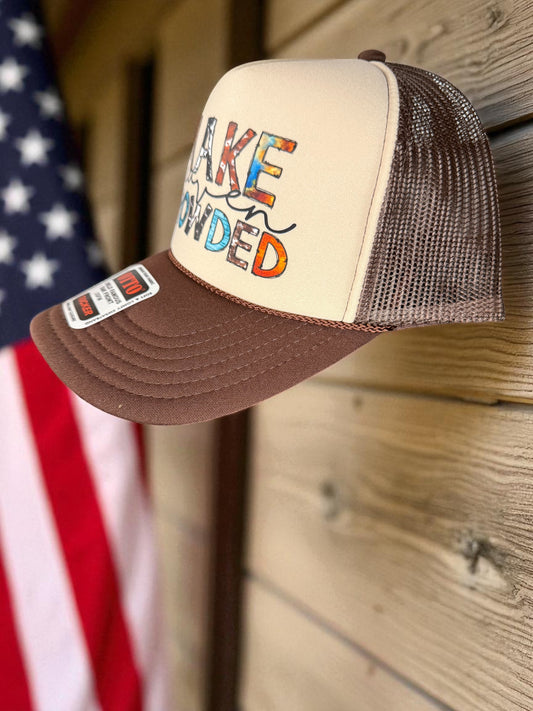 Make Heaven Crowded Trucker Hat – Christian Faith Hat – Colorful Patchwork Style Mesh Back Cap