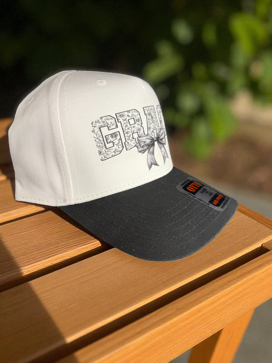 Grace Trucker Hat – Christian Faith Floral Lettering Cap with Bow OTTO Brand