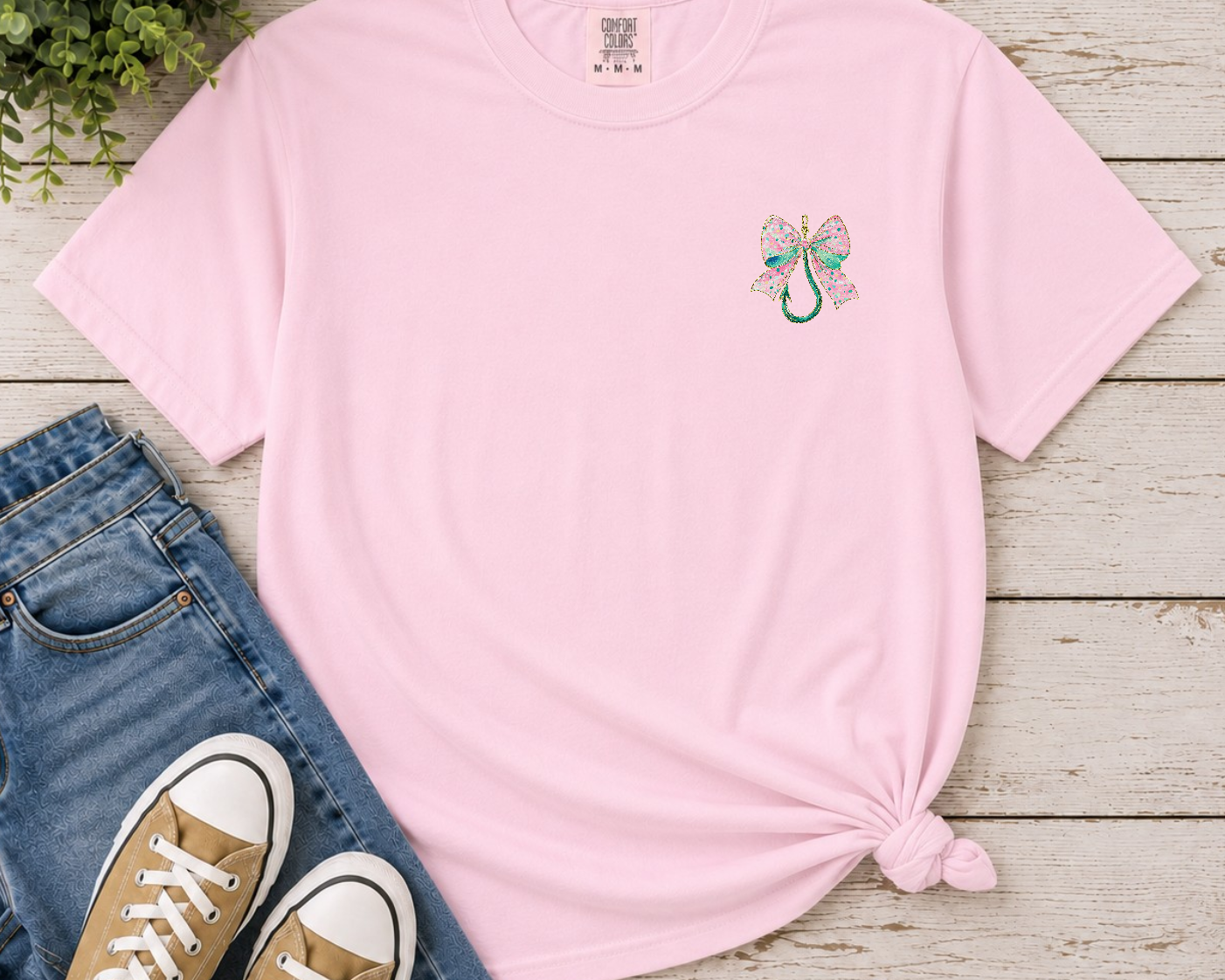 Fishing Hook Bow Tee – Comfort Colors 1717 | Women's Fishing Shirt