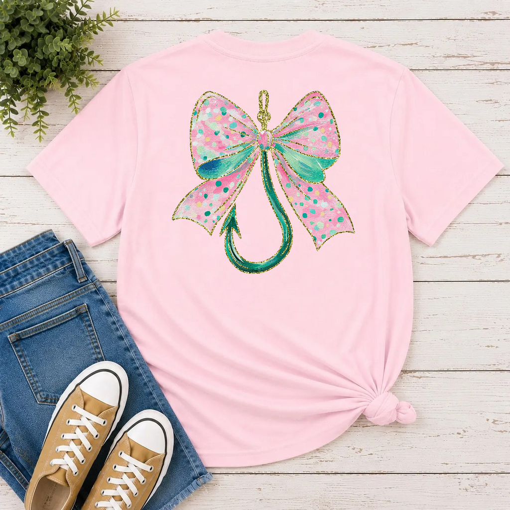 Fishing Hook Bow Tee – Comfort Colors 1717 | Women's Fishing Shirt