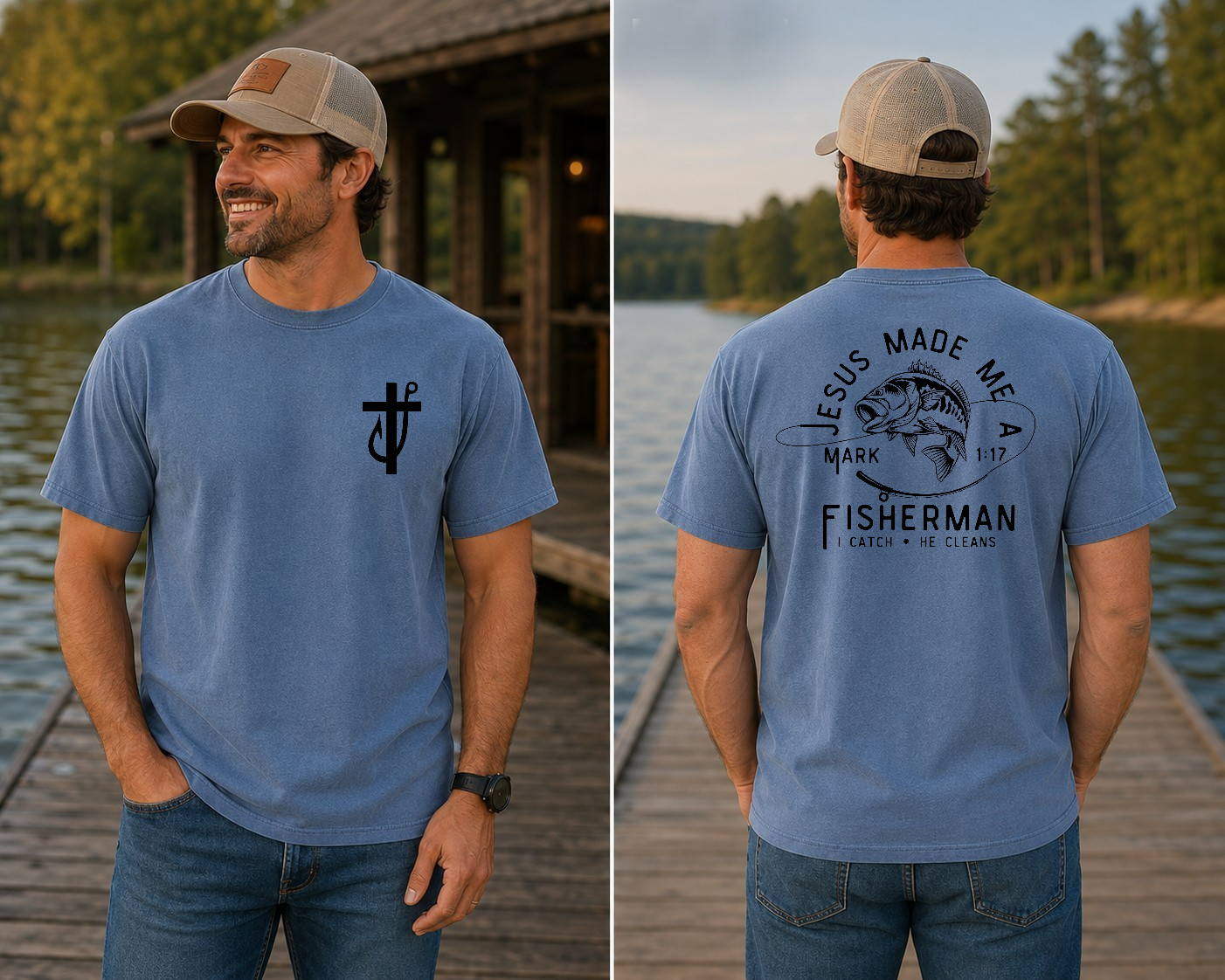 Jesus Made Me a Fisherman Tee | Comfort Colors 1717 | Christian Fishing Shirt