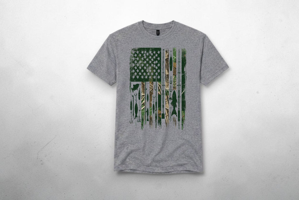 American Fishing Flag Camo Graphic T-Shirt – Patriotic Angler Tee