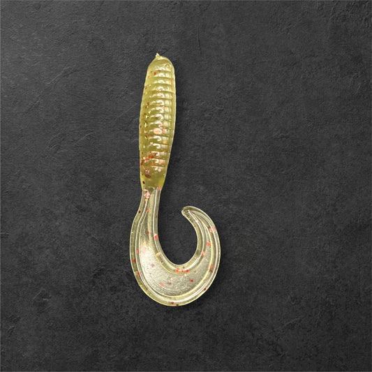 2 Inch Curl Tail Grub Soft Plastic Fishing Lure – Muddy Chartreuse – Hand-Poured in Missouri, USA