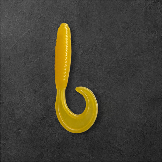 2 Inch Curl Tail Grub Soft Plastic Fishing Lure – River Mustard – Hand-Poured in Missouri, USA