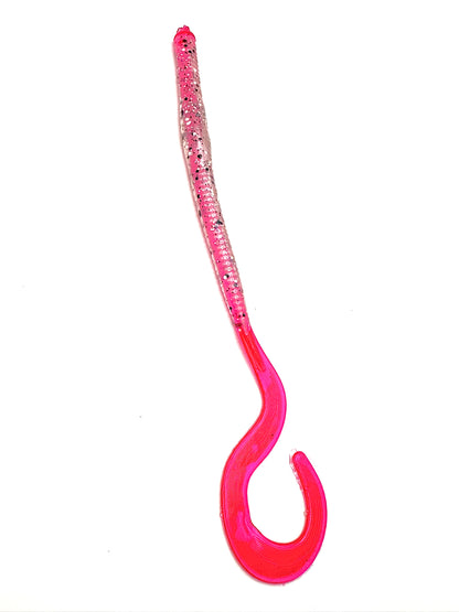8 Inch Ribbon Tail Worm  Soft Plastic Fishing Lure – Pink Pepper Color–– Made in USA