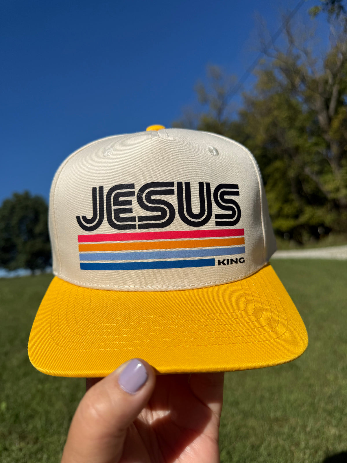 Jesus King Retro Hat | Cream & Yellow