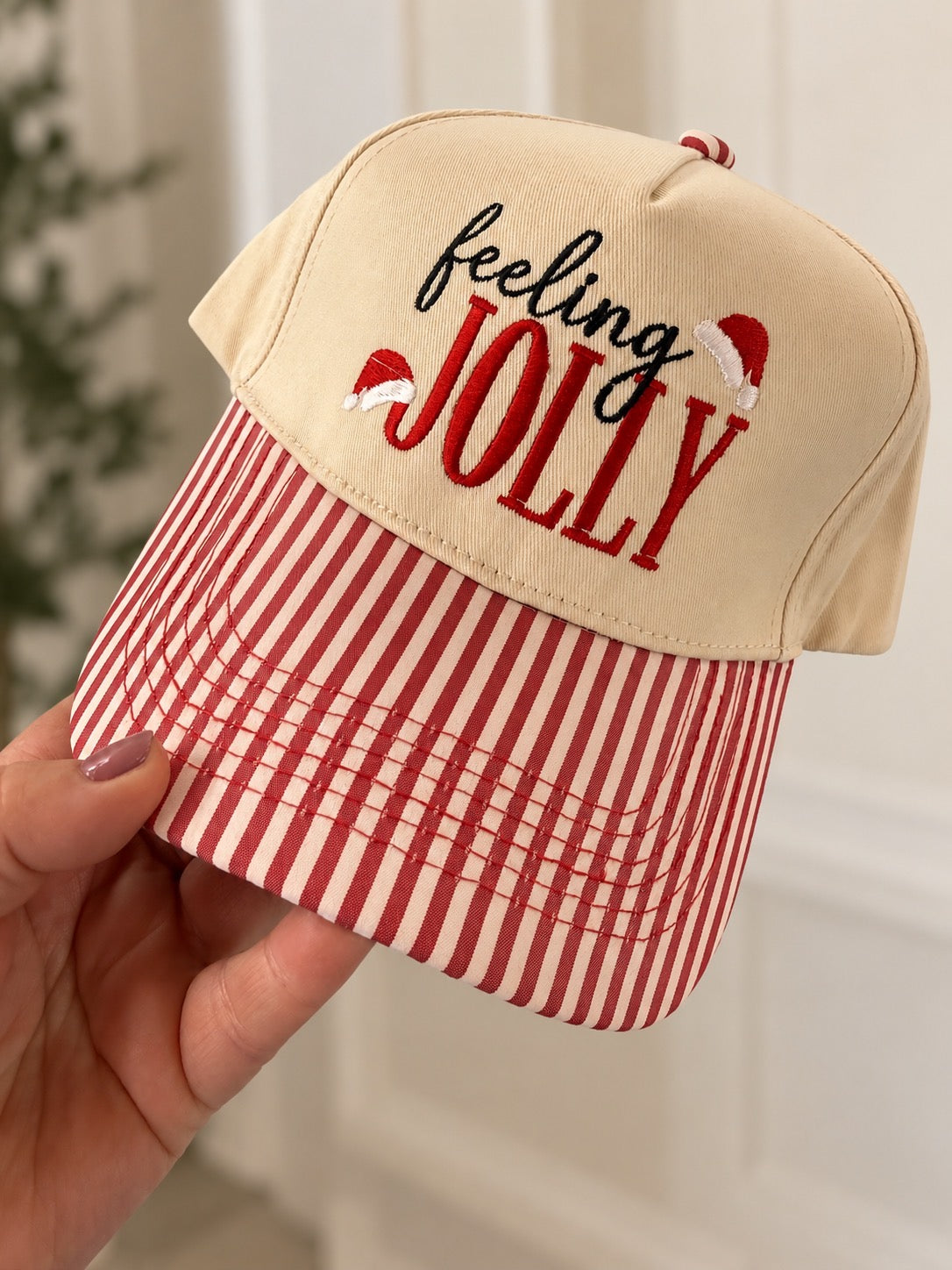 Feeling Jolly Embroidered Canvas Christmas Hat