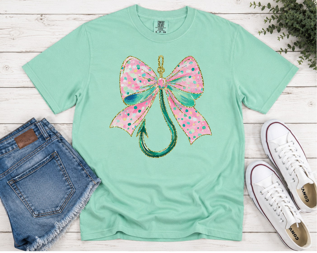 Fishing Hook Bow Tee – Comfort Colors 1717 | Women's Fishing Shirt