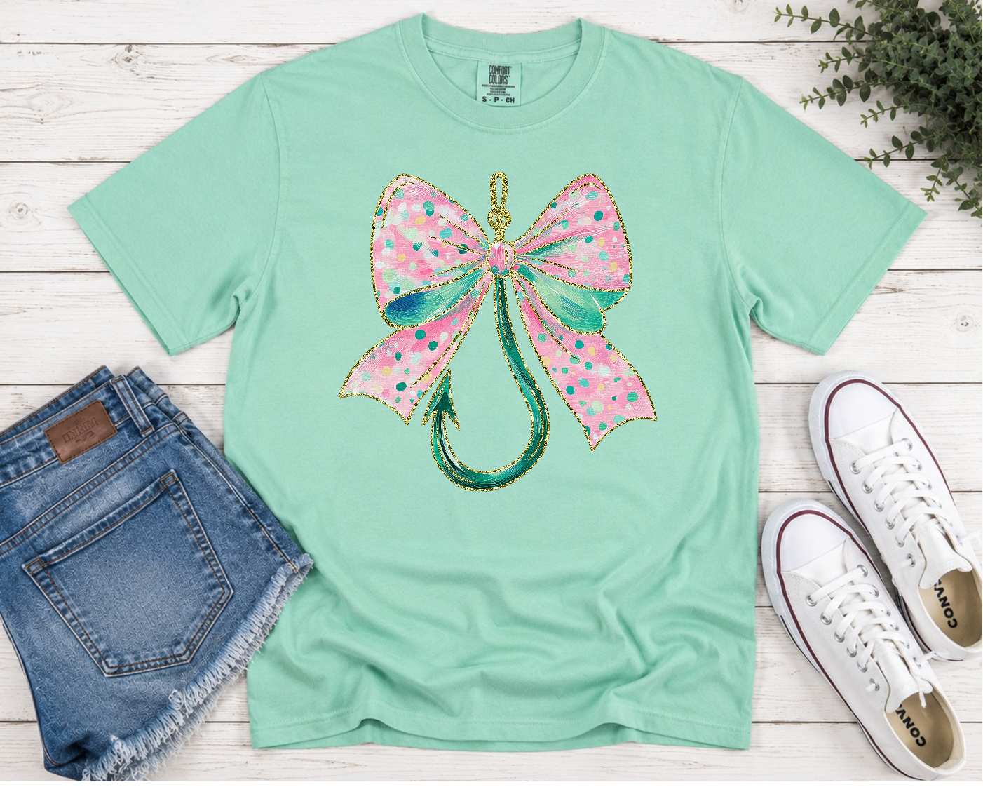 Fishing Hook Bow Tee – Comfort Colors 1717 | Women's Fishing Shirt