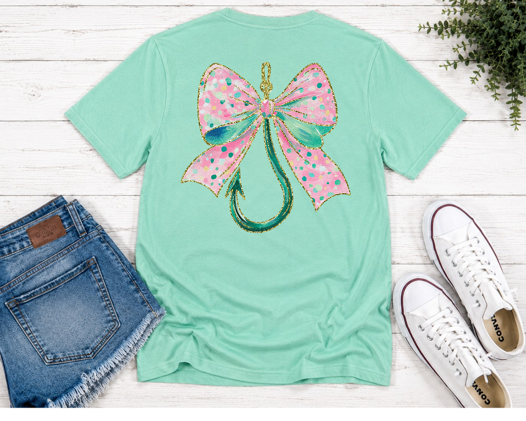 Fishing Hook Bow Tee – Comfort Colors 1717 | Women's Fishing Shirt