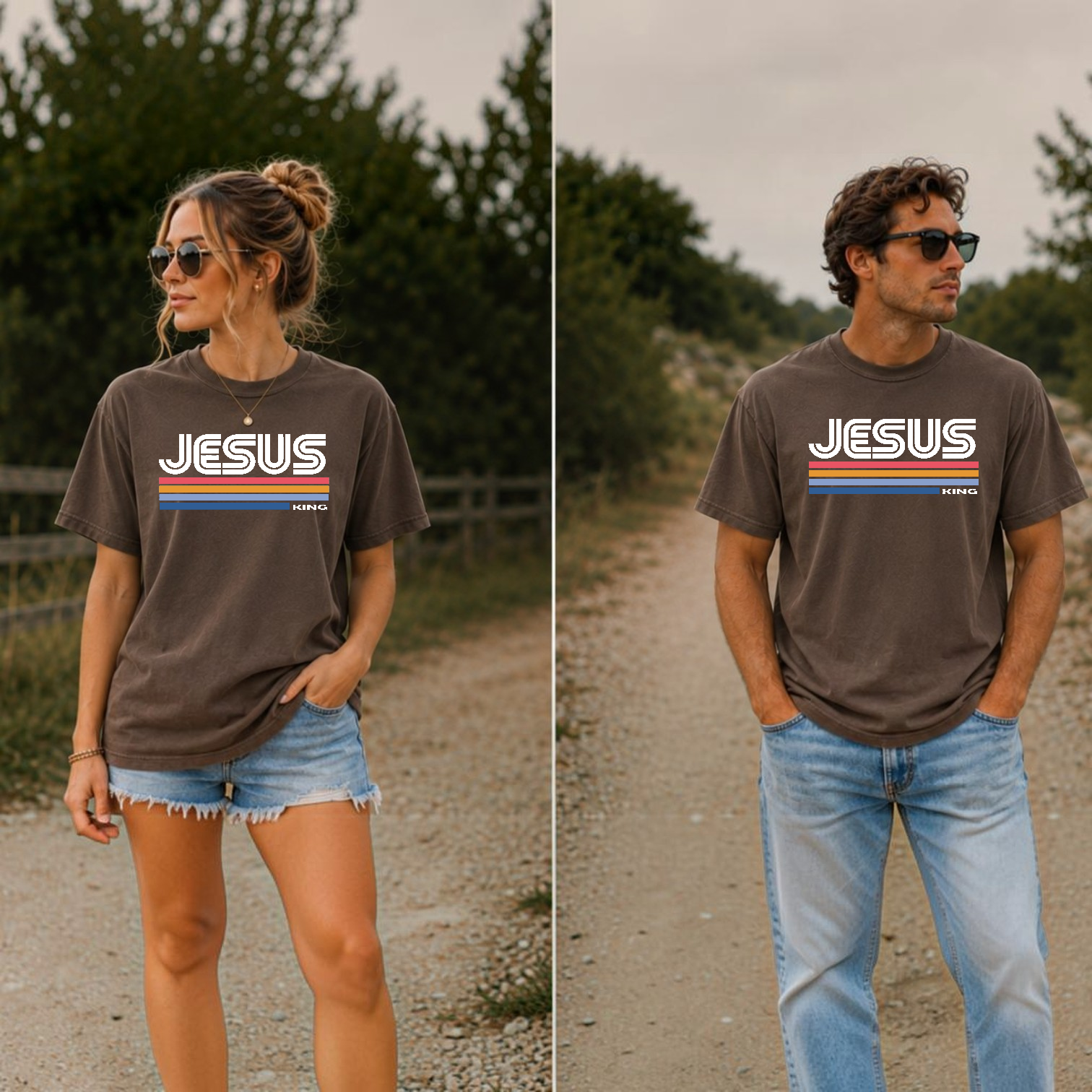 Jesus King Retro Stripe Tee | Comfort Colors 1717 | Christian Graphic Tee