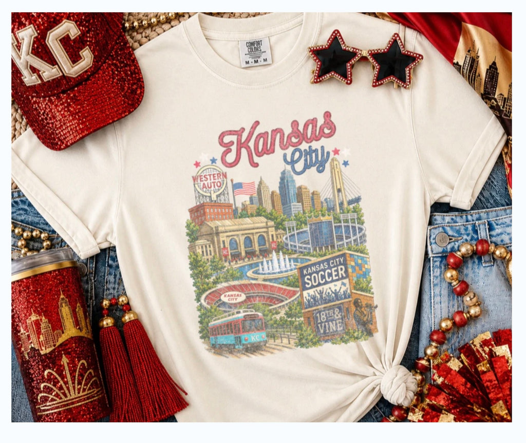 Kansas City Skyline Graphic Tee | Comfort Colors KC Soccer & City Landmarks Shirt