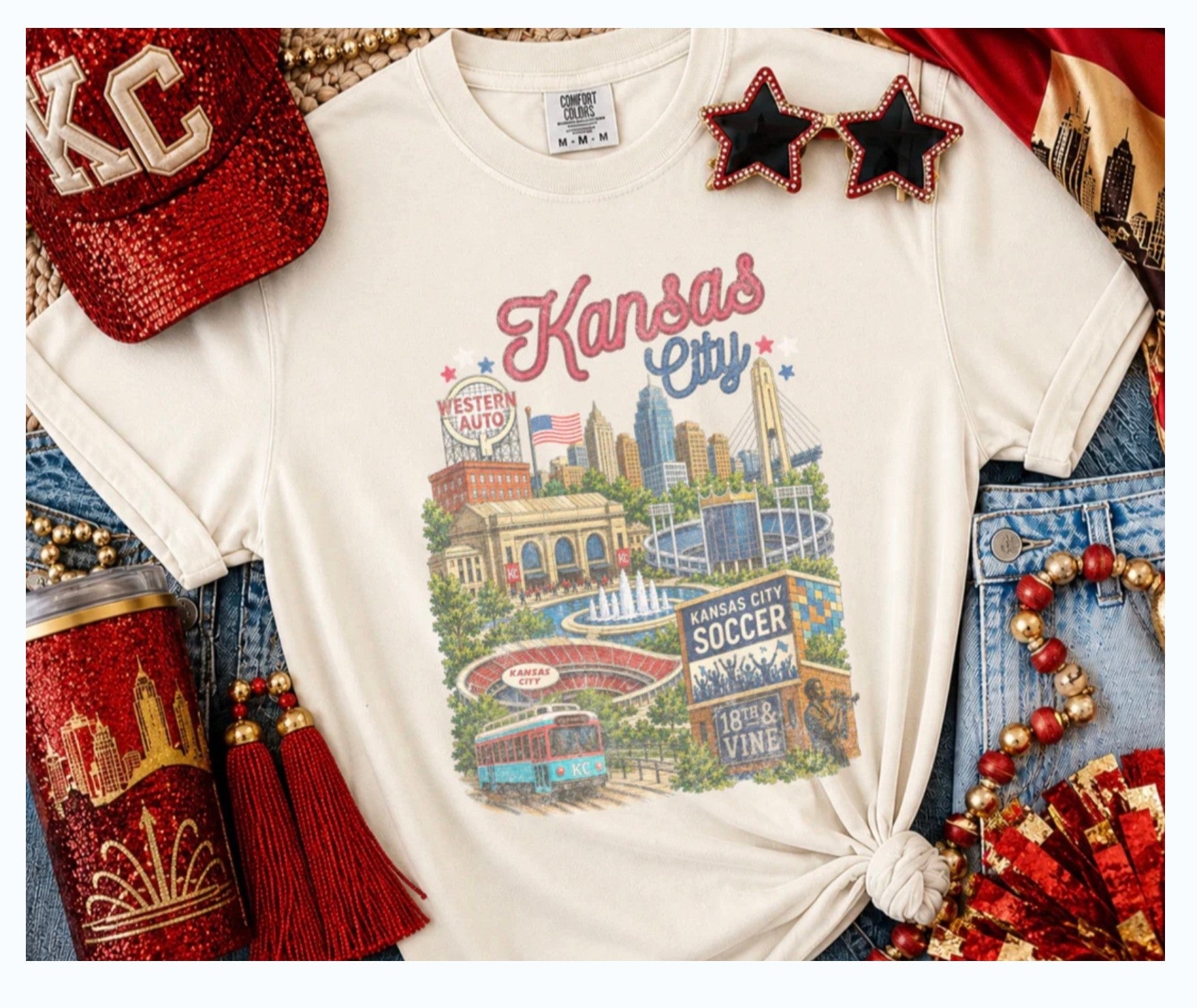 Kansas City Skyline Graphic Tee | Comfort Colors KC Soccer & City Landmarks Shirt