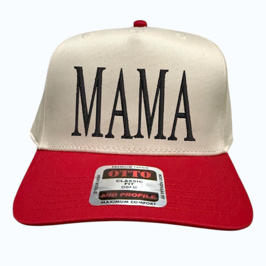 Bold "MAMA" Two-Tone Snapback Hat – Red & White Embroidered