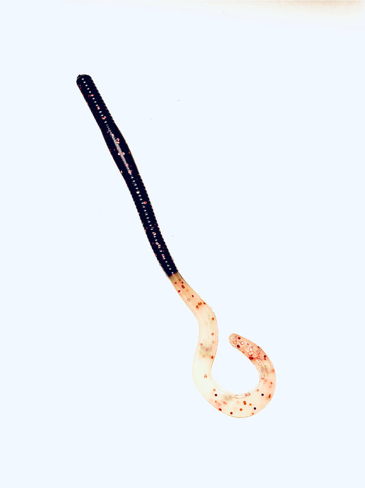 8" Midnight Pepper w/ Cajun Cream Ribbon Tail Worm – USA Made Soft Plastic Lure