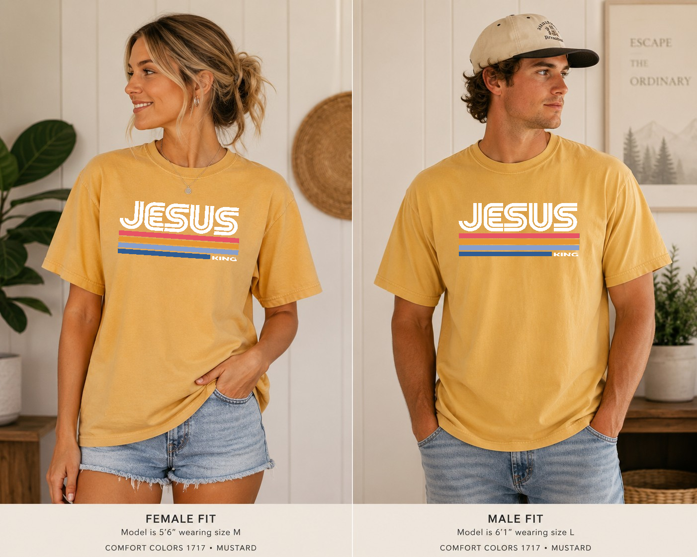 Jesus King Retro Stripe Tee | Comfort Colors 1717 | Christian Graphic Tee