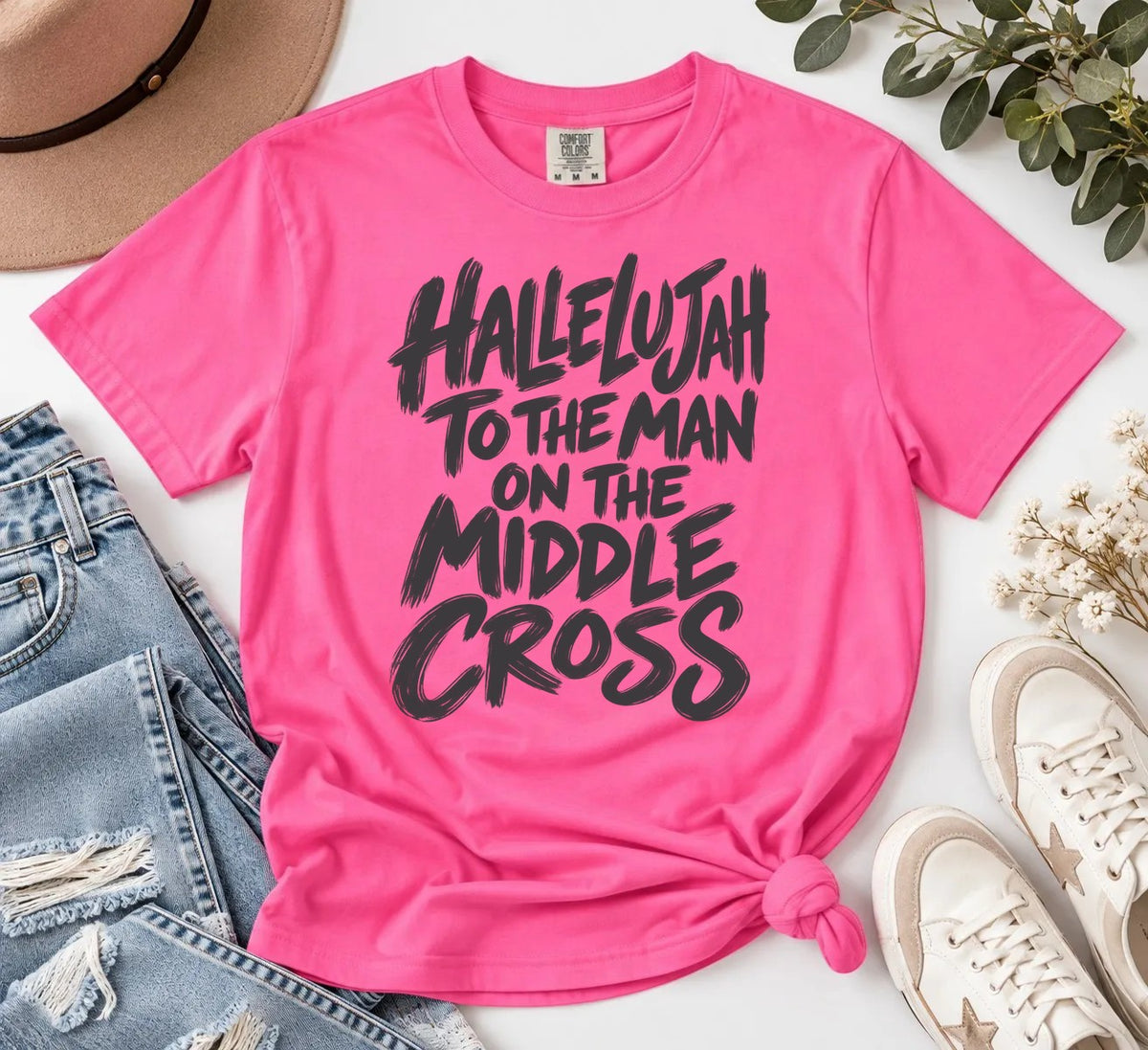 Hallelujah to the Man on the Middle Cross Graphic Tee