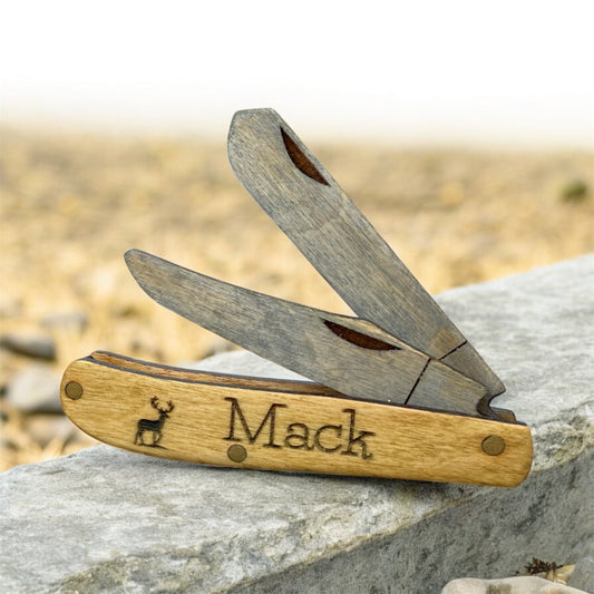 Personalized Wooden Two-Blade Pocket Knife Pretend Play Toy