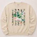 Mallard duck watercolor crewneck sweatshirt on sand Gildan SF000 with leopard print stripes and gold star accents