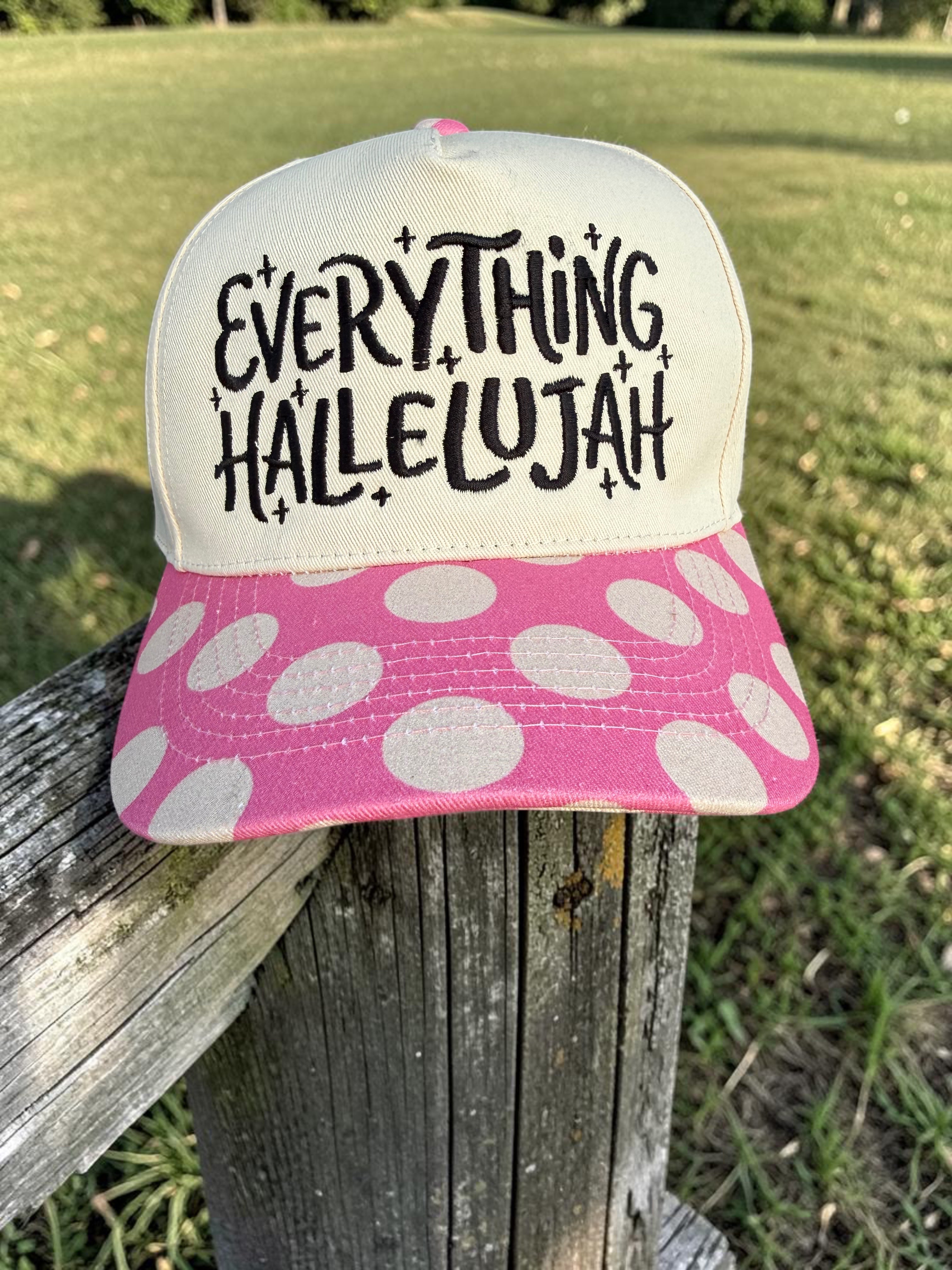 Everything Hallelujah Embroidered Trucker Hat | Faith-Based Snapback | Pink or Black Polka Dot