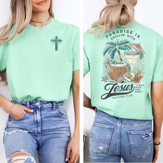 Paradise With Jesus Comfort Color Tee – Island Reef Color