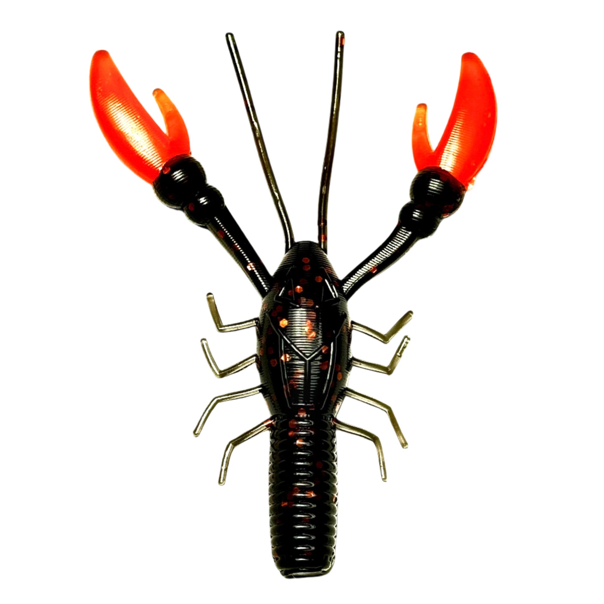 Soft Plastic Crawfish Bait in Midnight Pepper with inferno orange claw
