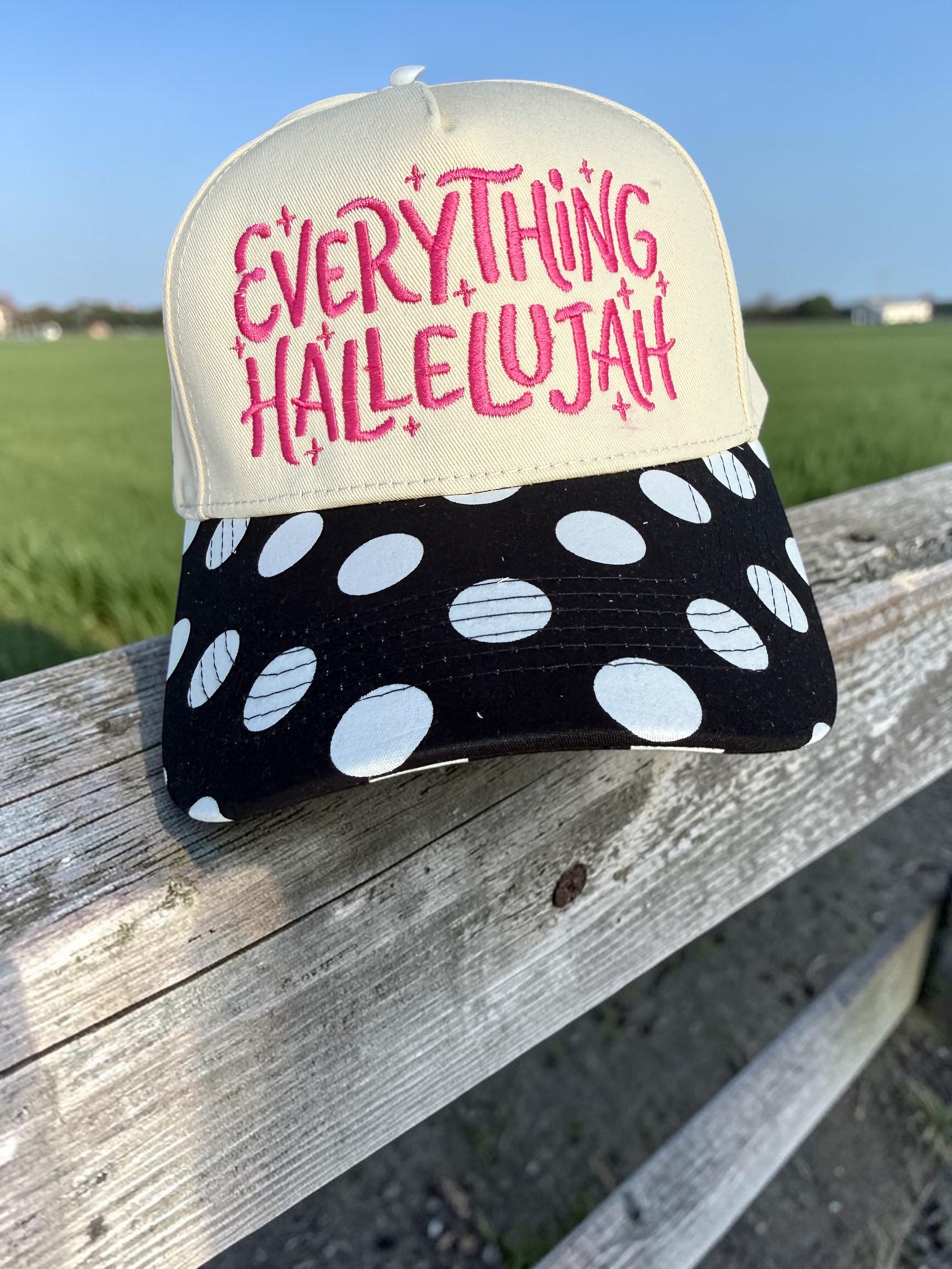 Everything Hallelujah Embroidered Trucker Hat | Faith-Based Snapback | Pink or Black Polka Dot