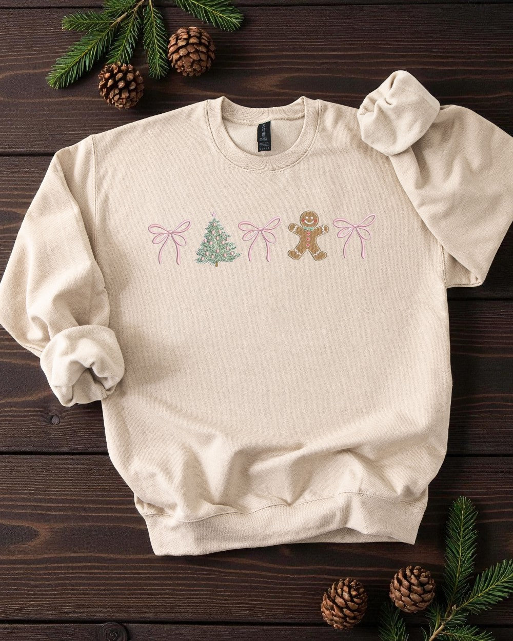 Cozy Holiday Gingerbread Tree Bow Sweatshirt