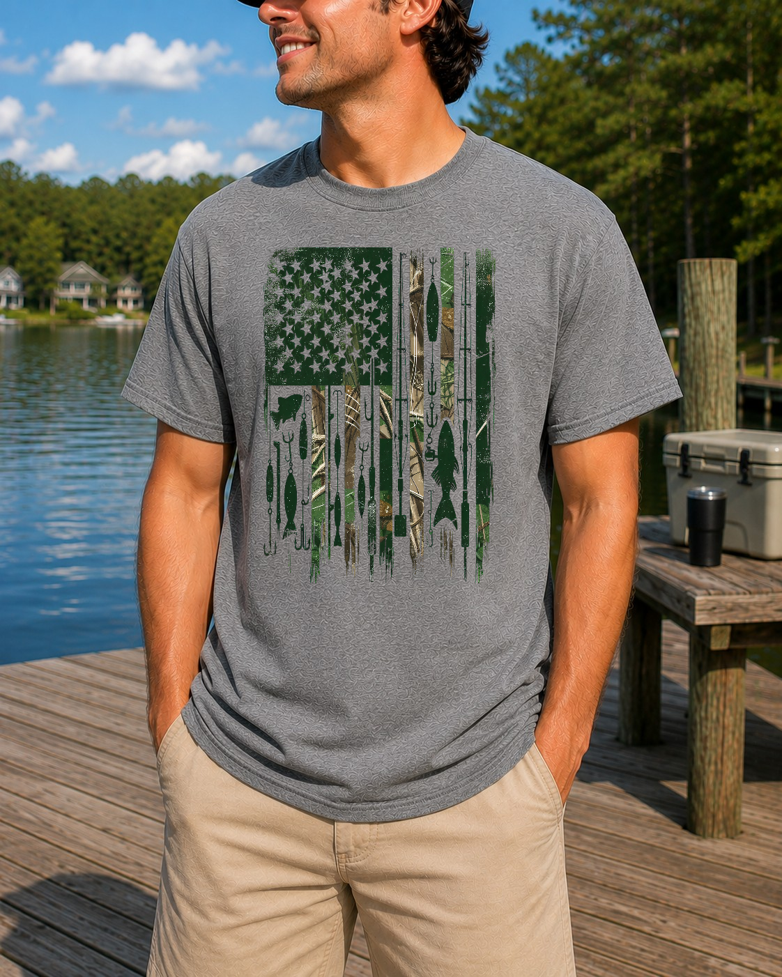 American Fishing Flag Camo Graphic T-Shirt – Patriotic Angler Tee