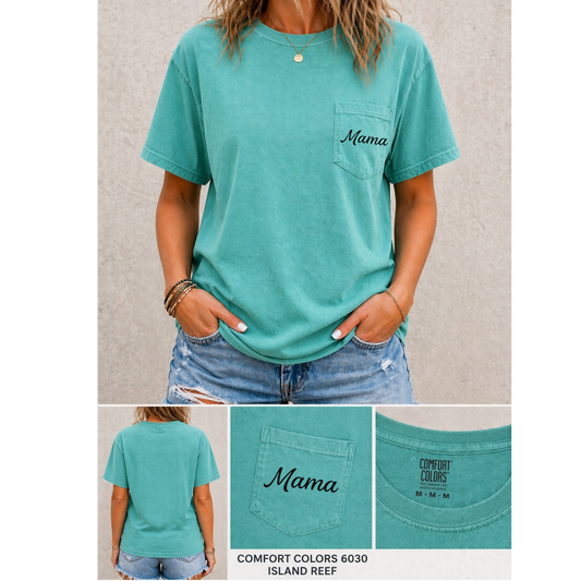 Mama Pocket Tee – Comfort Colors 6030  Shirt – Minimal Script Mama Graphic T-Shirt – Casual Mom Tee – Gift for Mom