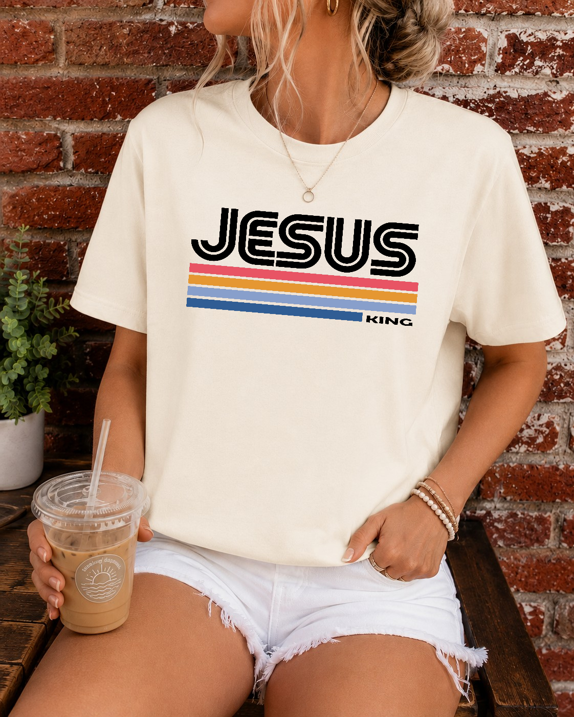 Jesus King Retro Stripe Tee | Comfort Colors 1717 | Christian Graphic Tee