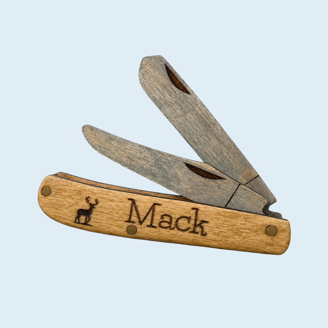 Personalized Wooden Two-Blade Pocket Knife Pretend Play Toy