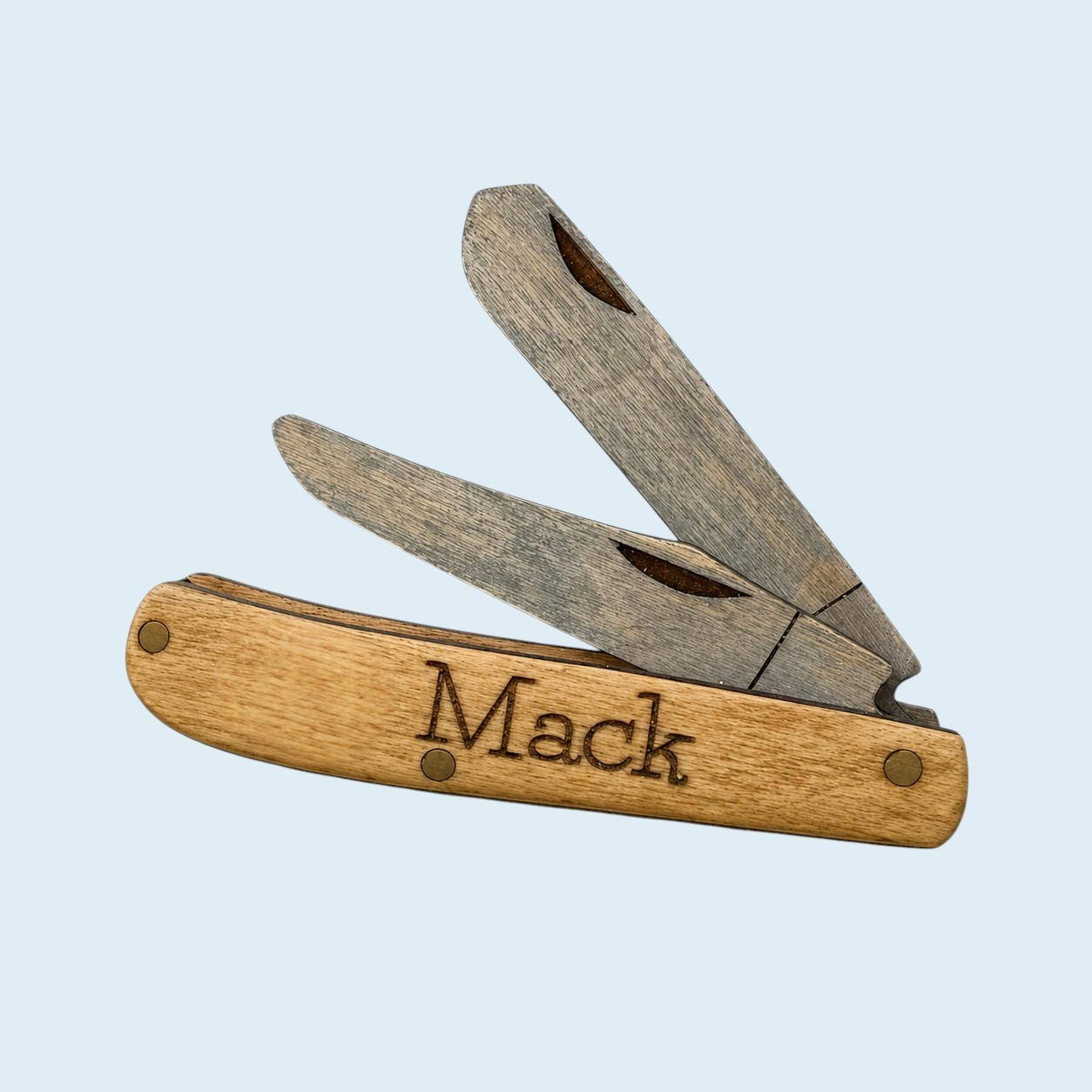 Personalized Wooden Two-Blade Pocket Knife Pretend Play Toy