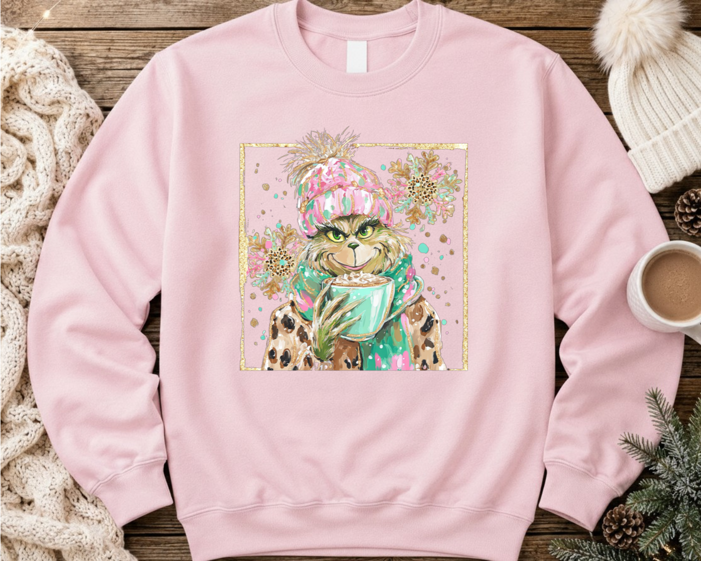 Pink Grinch Christmas Sweatshirt – Gildan SF000 Holiday Crewneck