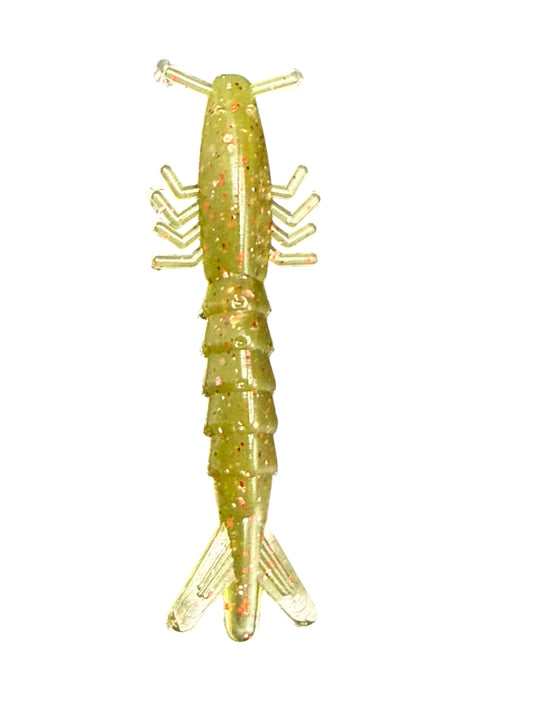 3 Inch Shrimp Soft Plastic Fishing Lure – Muddy Chartreuse – Made in USA