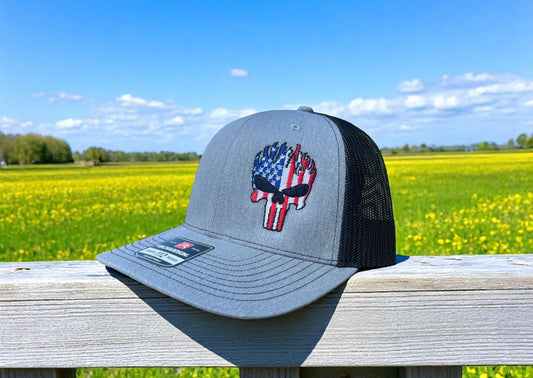 American Flag Patriotic Skull Embroidered Richardson 112 Snapback Hat