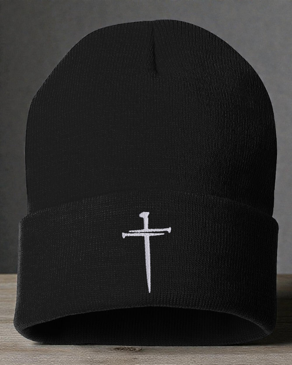 Embroidered 3 Nails & Cross Beanie – Christian Knit Hat | Faith Beanie | Winter Cuffed Beanie for Men & Women
