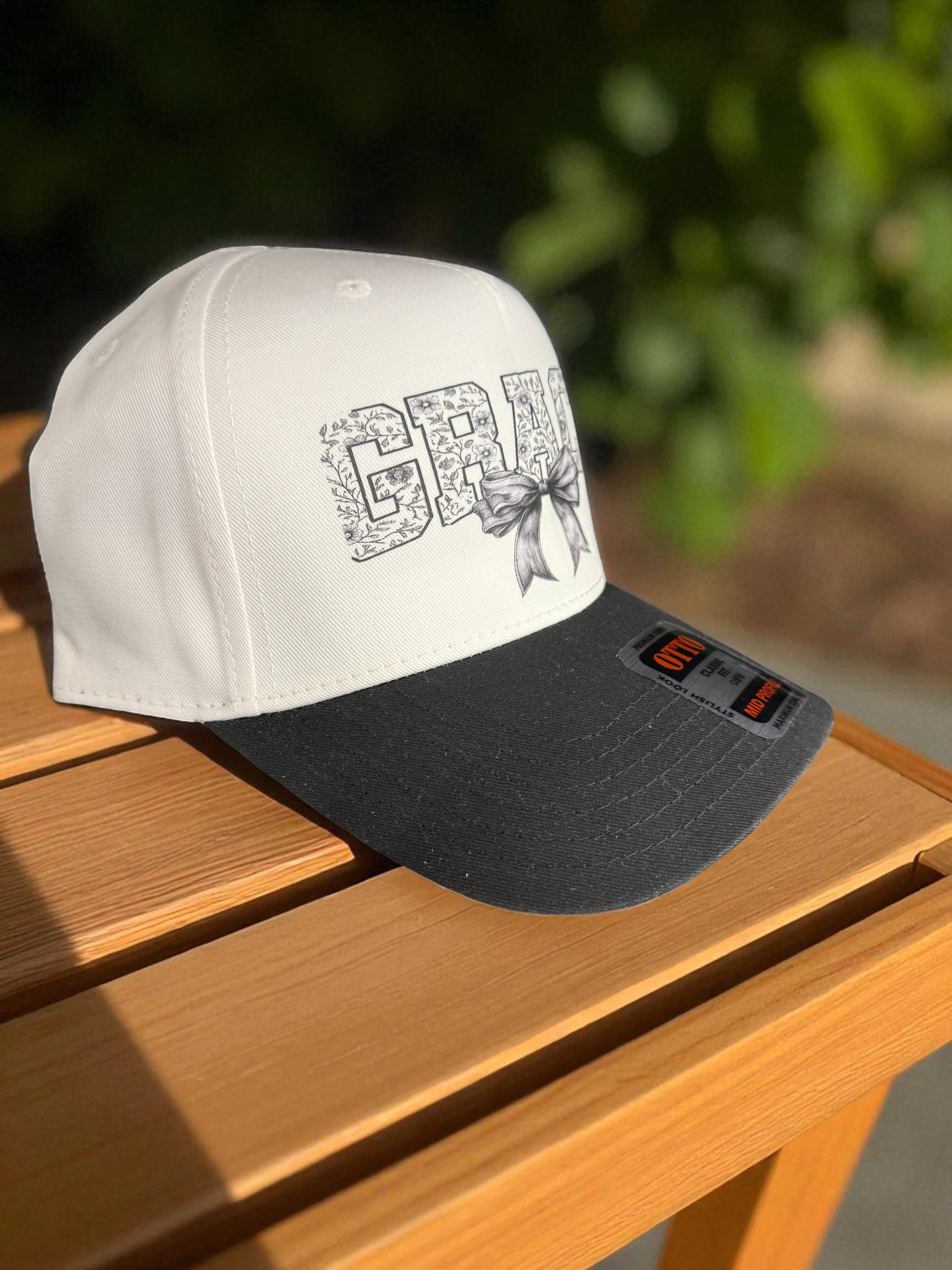 Grace Trucker Hat – Christian Faith Floral Lettering Cap with Bow OTTO Brand